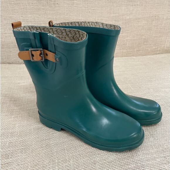 Chooka Top Solid Mid Hunter Green Rubber Mid Calf Pull On Rain Boots Sz 9, - Picture 1 of 9